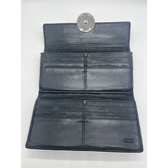 Coach Alexandra Signature Silver Ornament Black Leather Cowhide Clutch Wallet - Picture 6 of 8